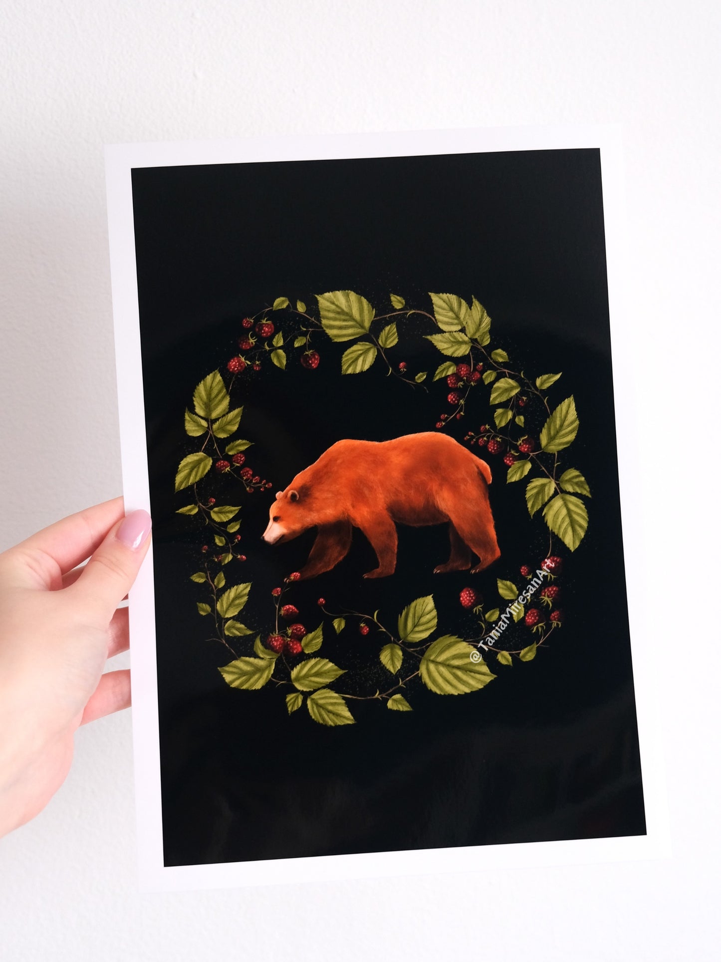 Bear & Raspberry Glossy Print