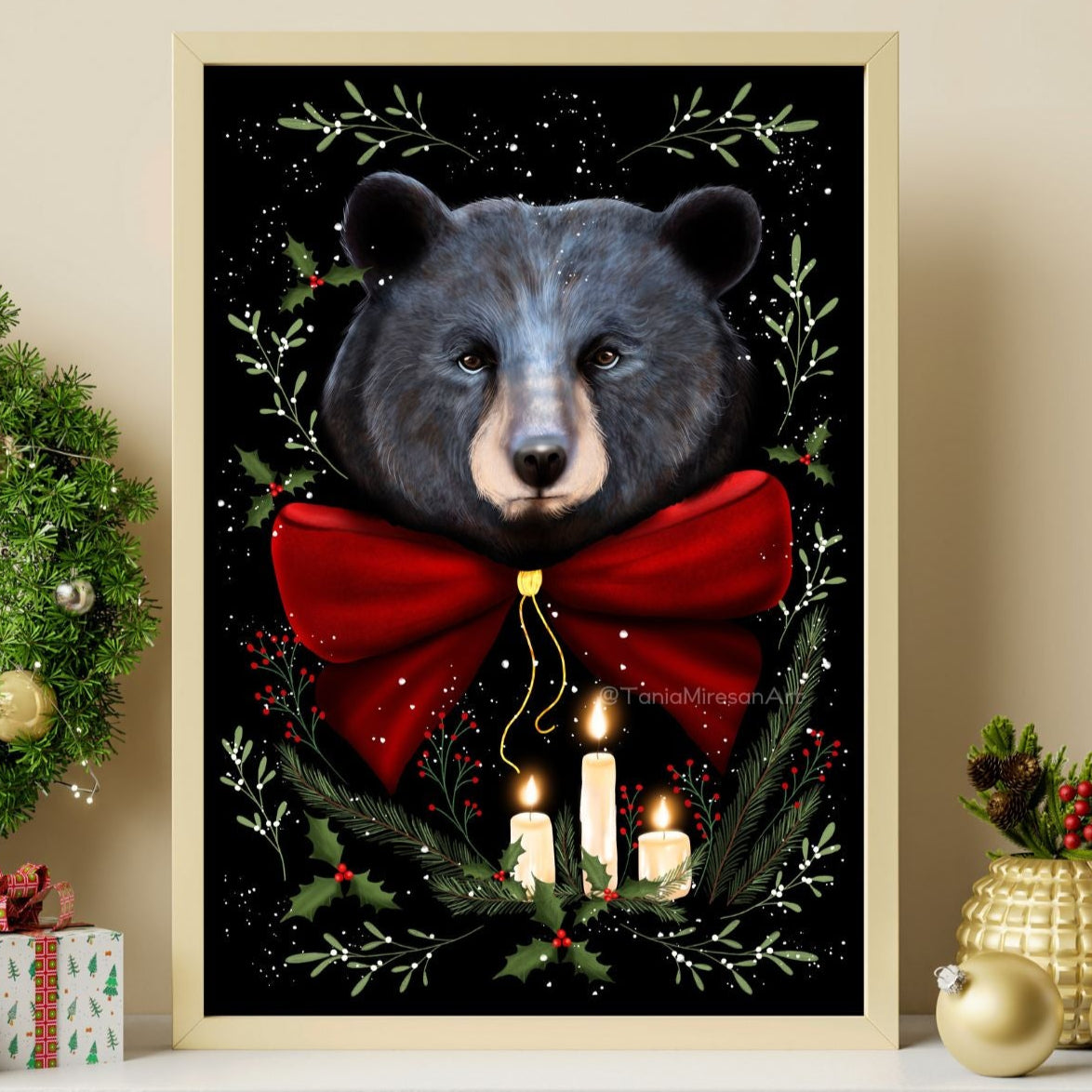 Christmas Black Bear Fine Art Print