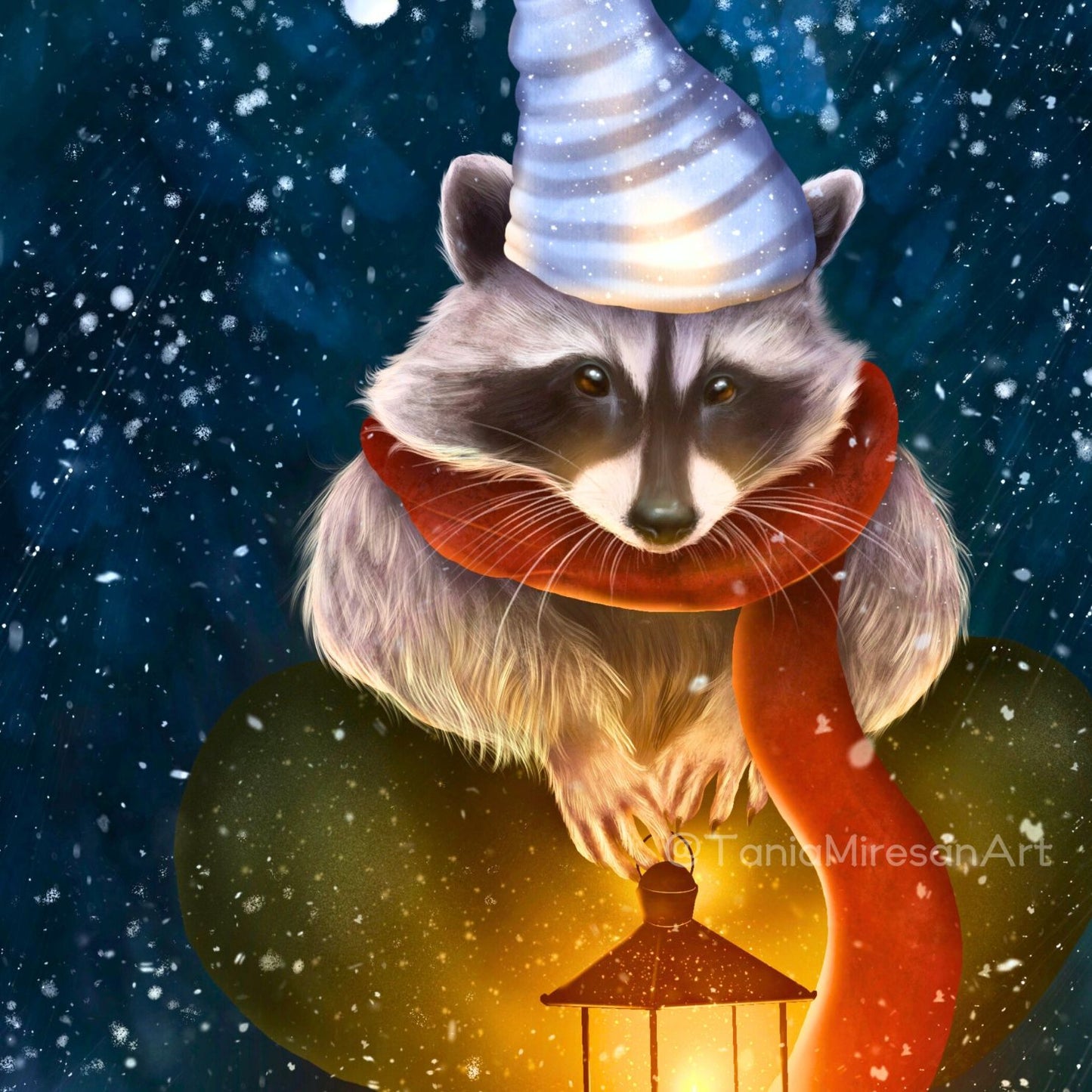 Christmas Raccoon Fine Art Print