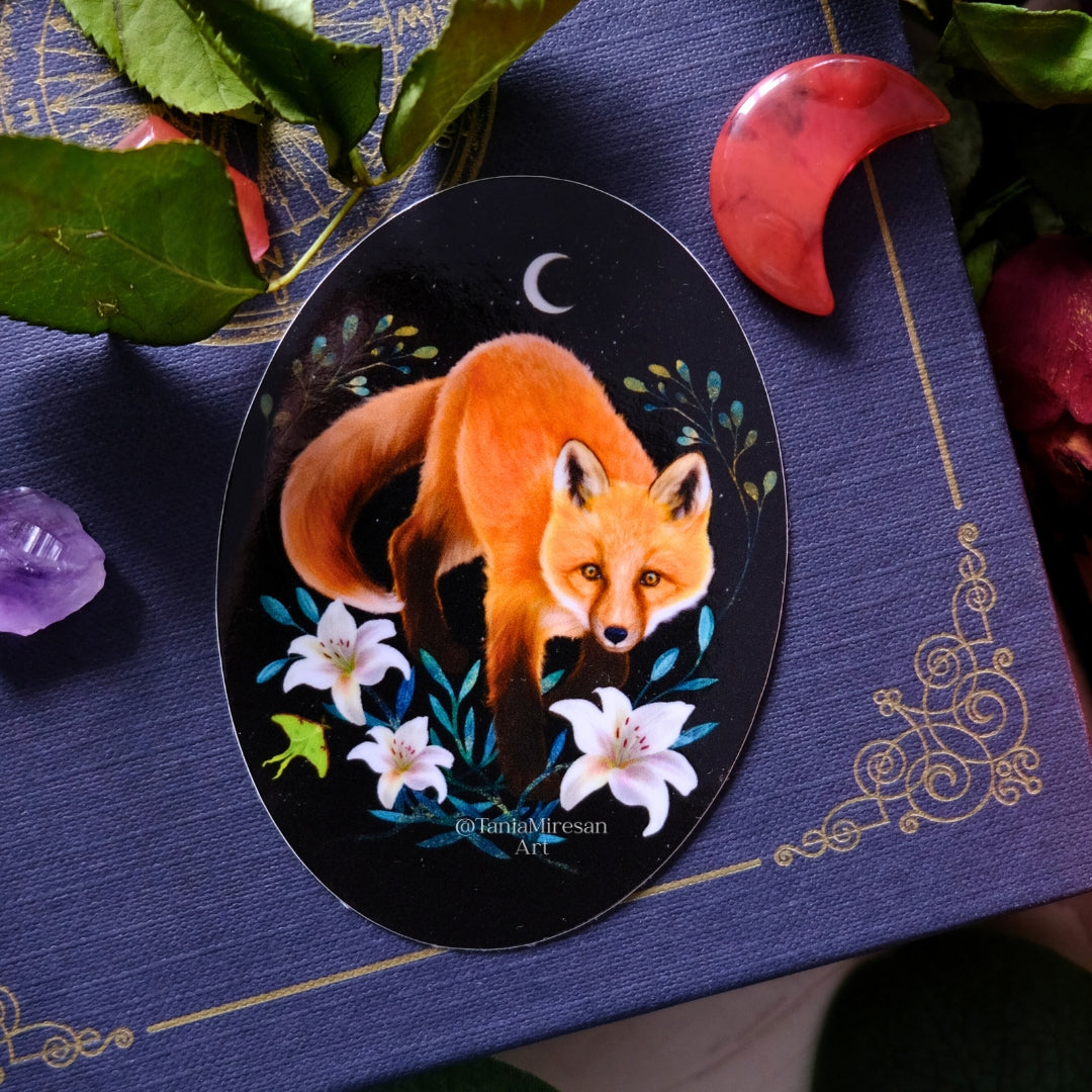 Fox and Lilies Sticker