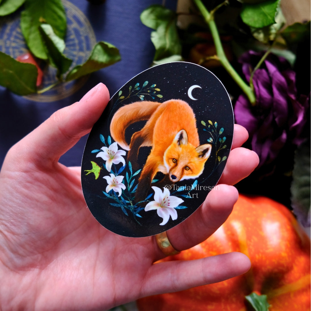 Fox and Lilies Sticker