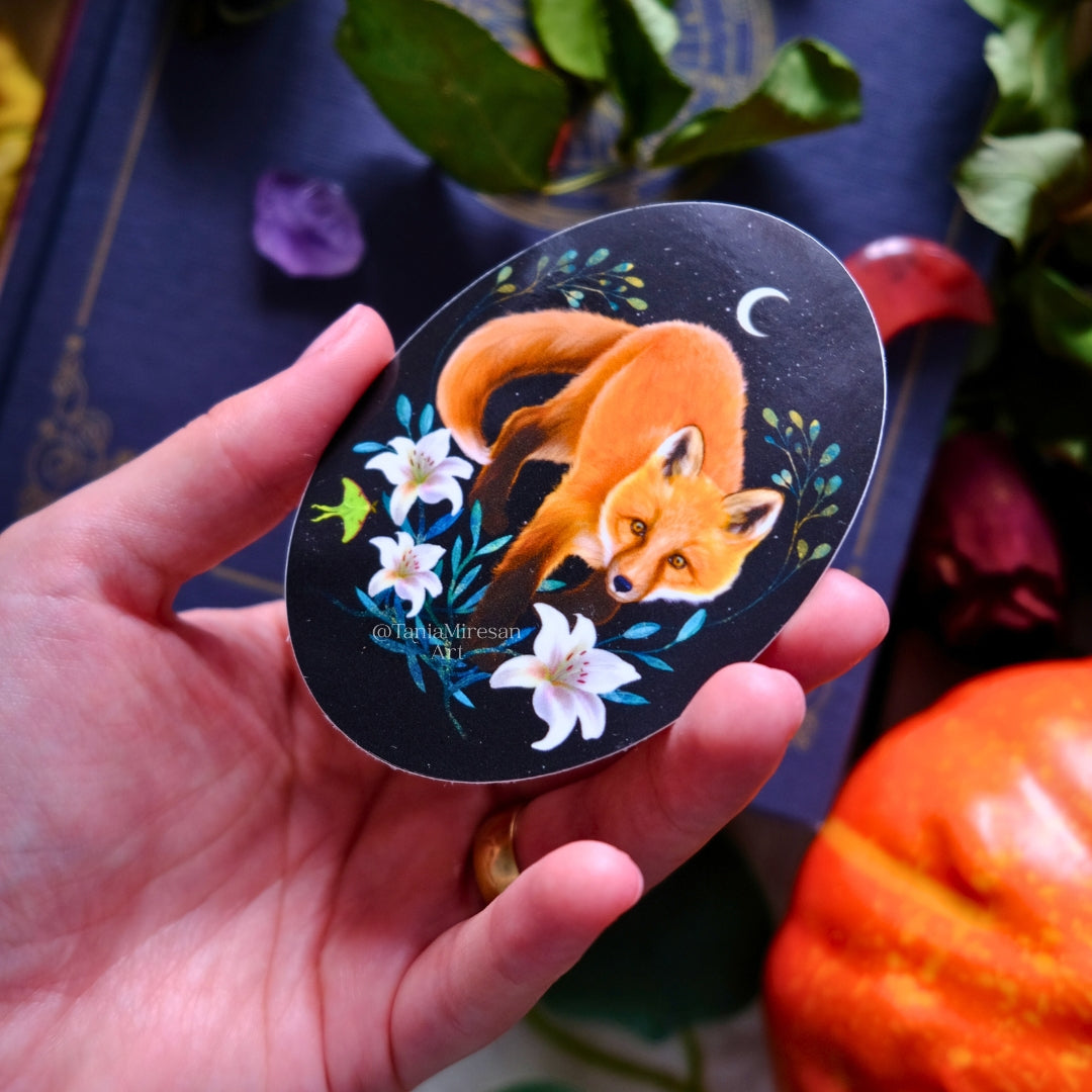 Fox and Lilies Sticker