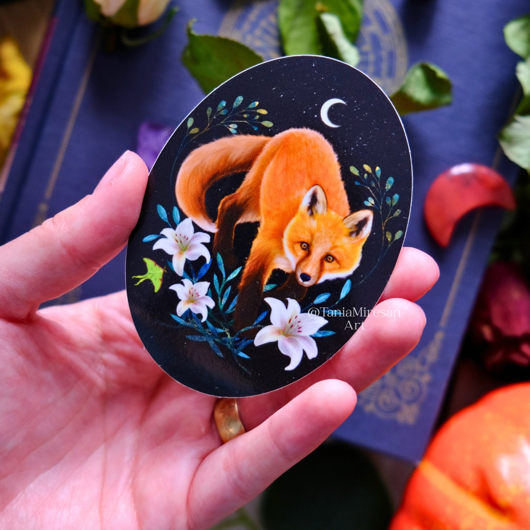 Fox and Lilies Sticker