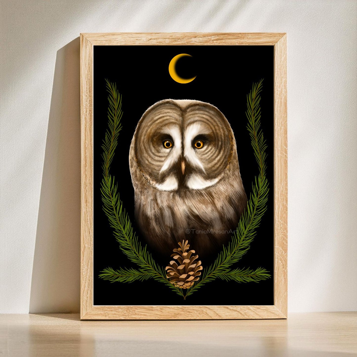 Great Grey Owl & Pine Cone Fine Art Print