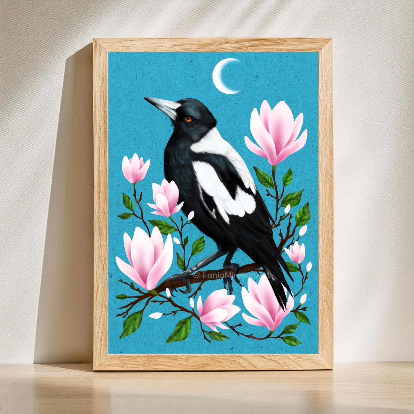 Magpie and Magnolias Fine Art Print