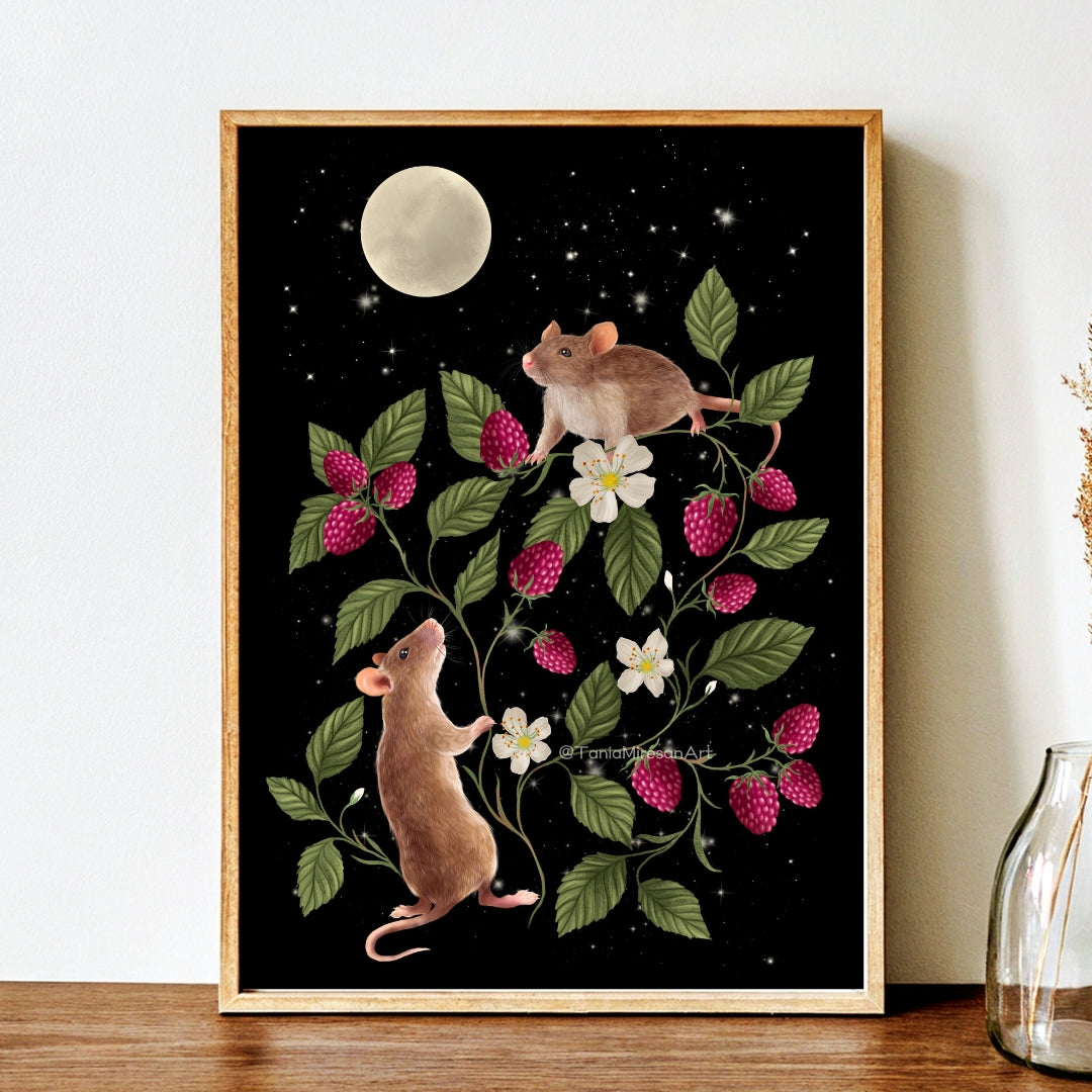 Mouse and Raspberry Fine Art Print