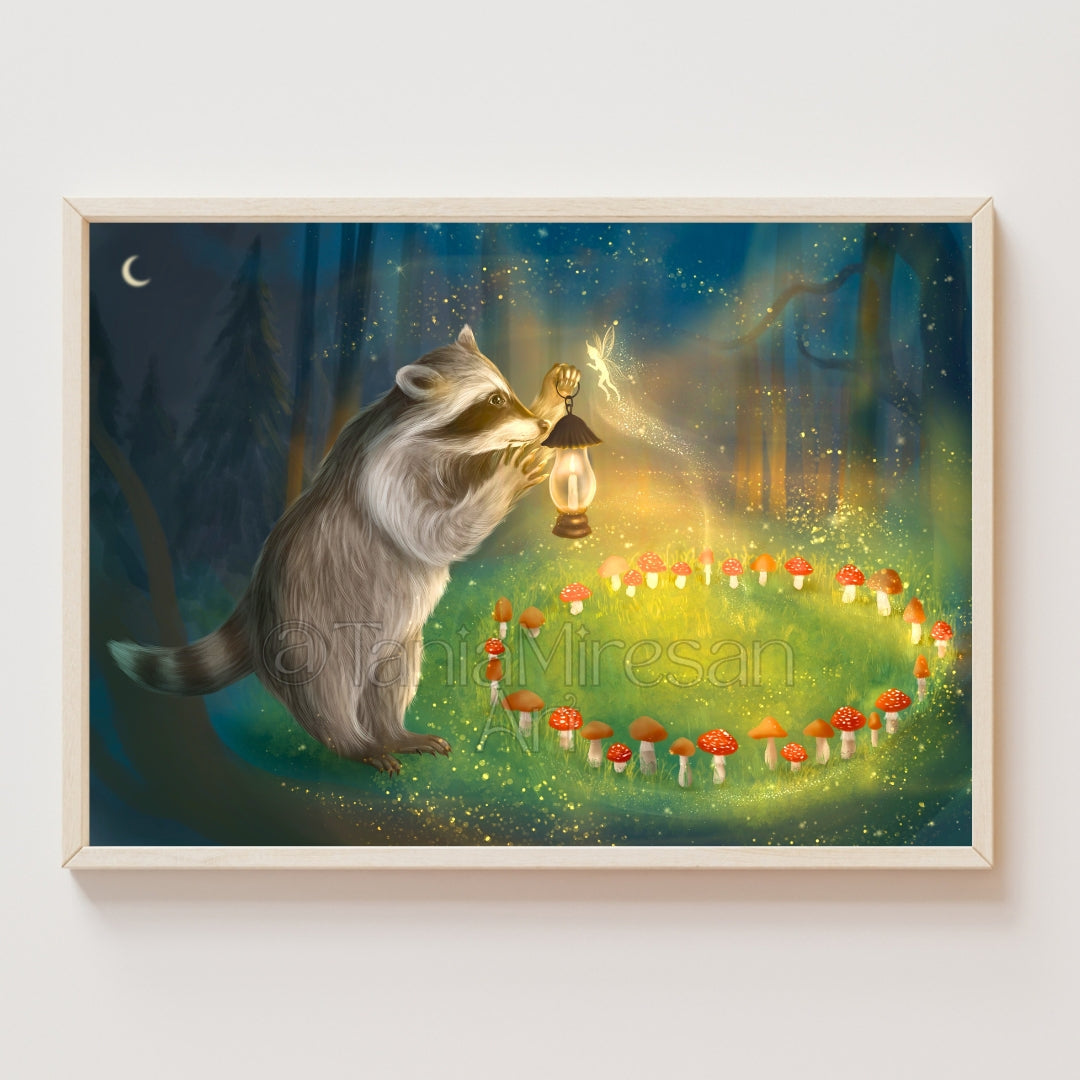 Raccoon & Fairy Ring Fine Art Print