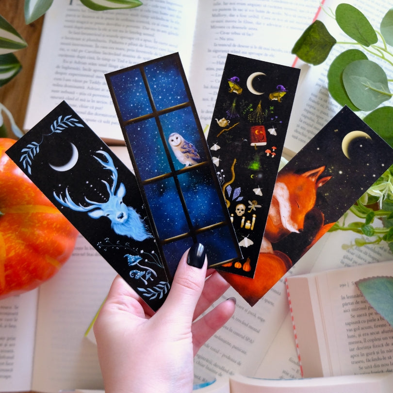 Collection of witchy, nature inspired bookmarks hand drawn digitally by Tania Miresan