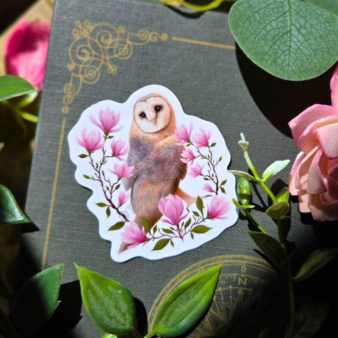 Owl and Magnolia Sticker