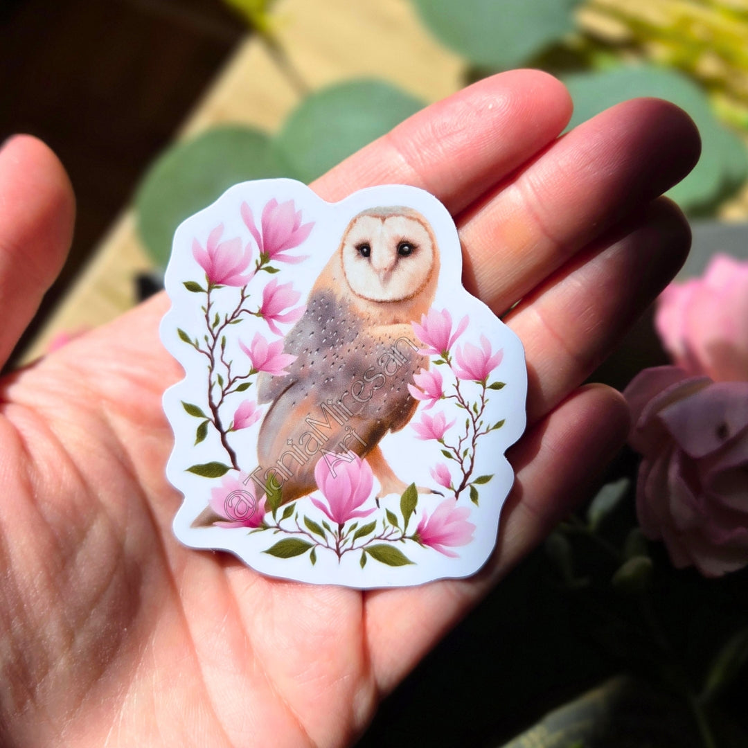Owl and Magnolia Sticker