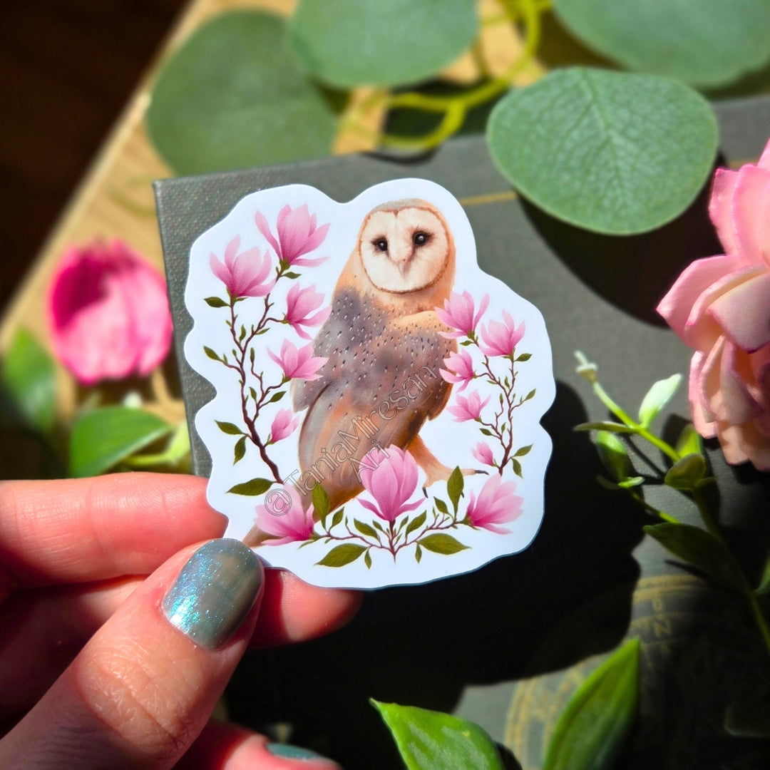 Owl and Magnolia Sticker