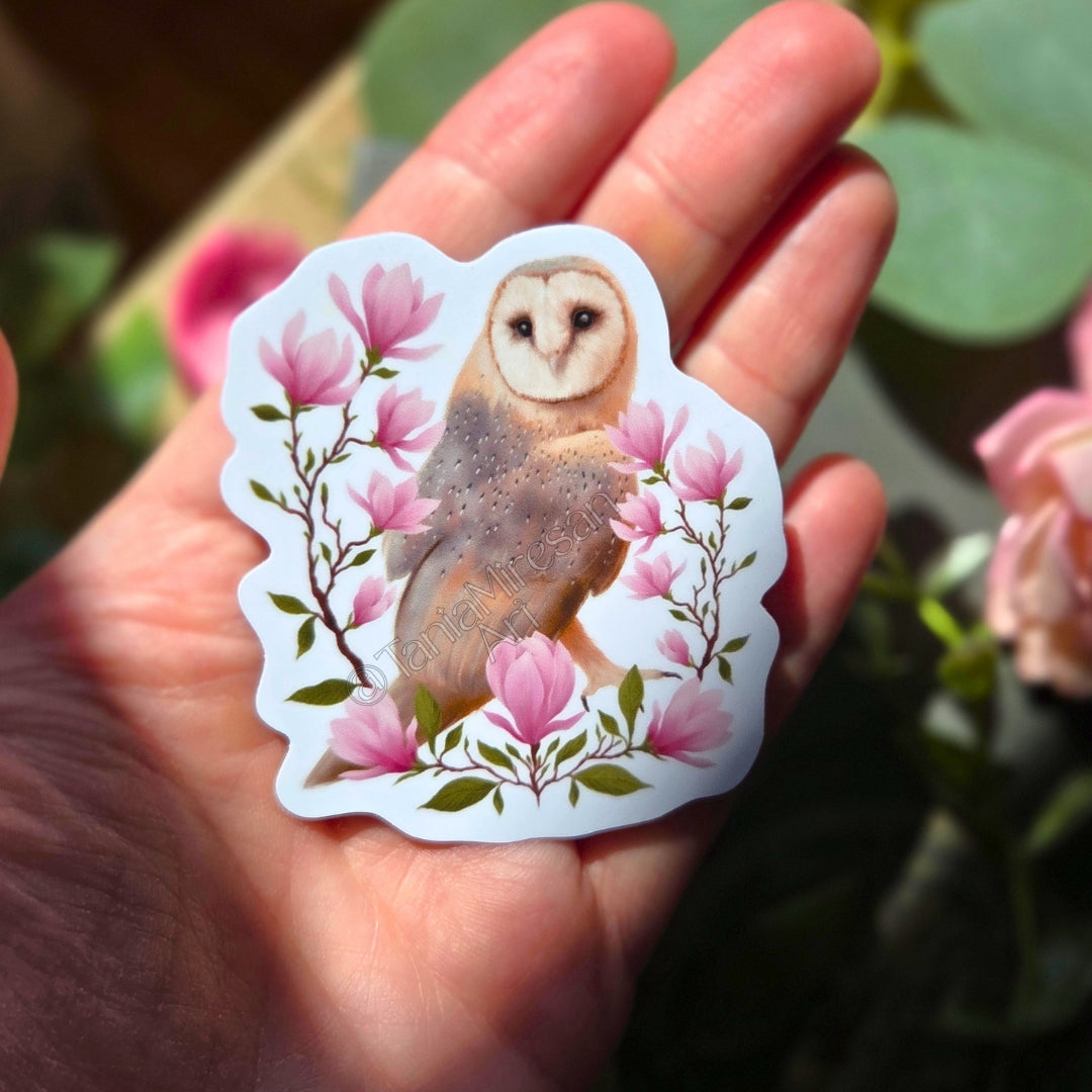 Owl and Magnolia Sticker