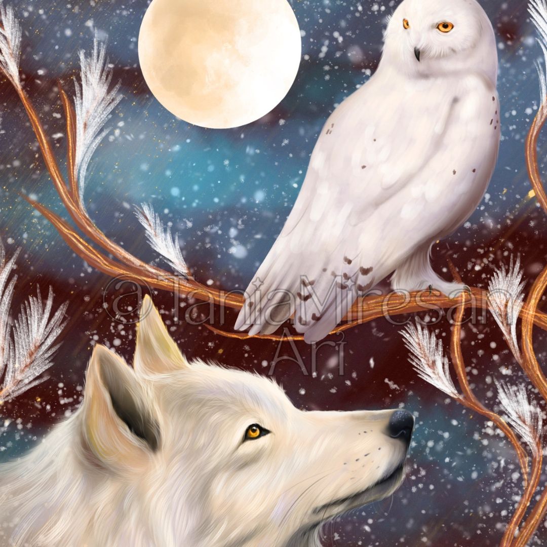 Arctic Wolf & Snowy Owl Fine Art Print