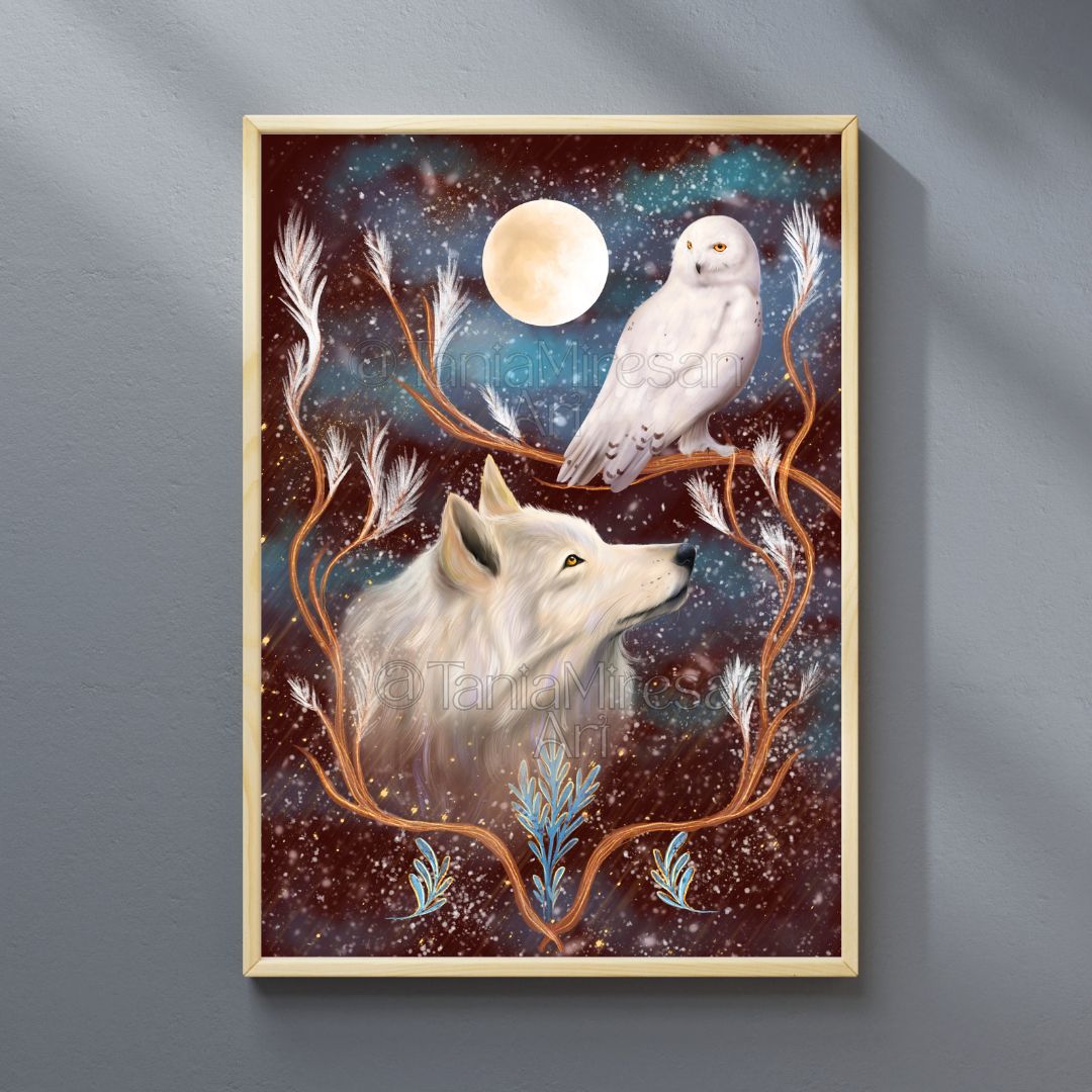 Arctic Wolf & Snowy Owl Fine Art Print