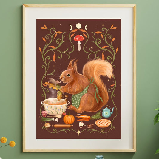 Autumn Kitchen Squirrel Fine Art Print