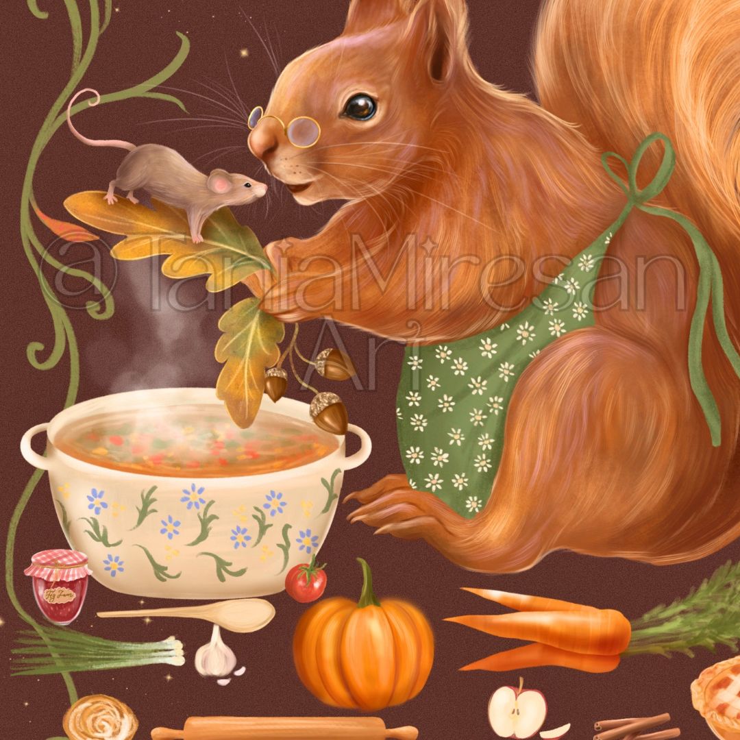 Autumn Kitchen Squirrel Fine Art Print