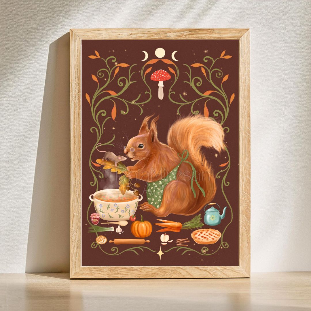 Autumn Kitchen Squirrel Fine Art Print