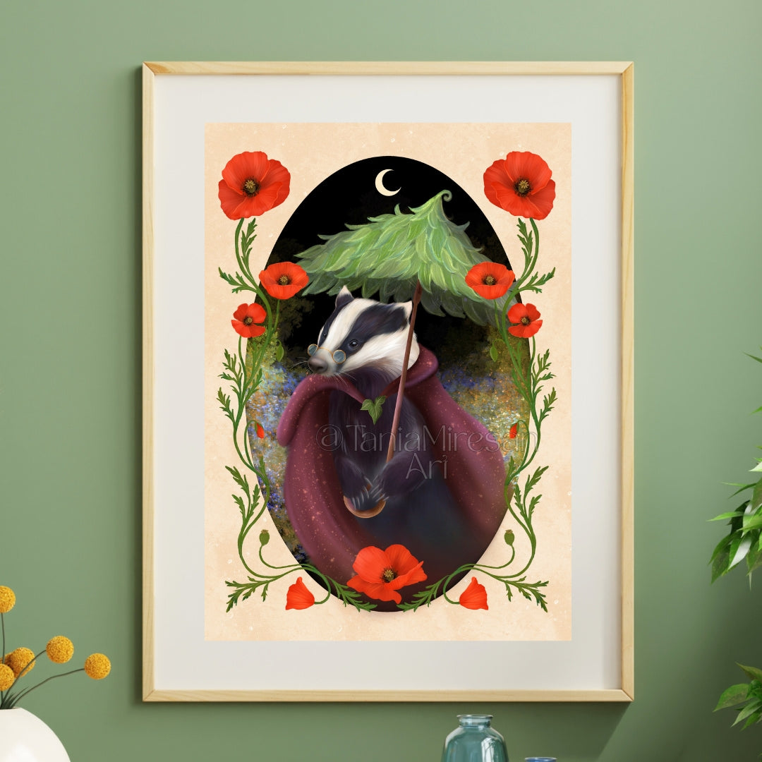 Badger & Poppies Fine Art Print