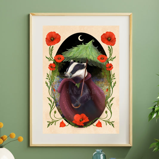 Badger & Poppies Fine Art Print