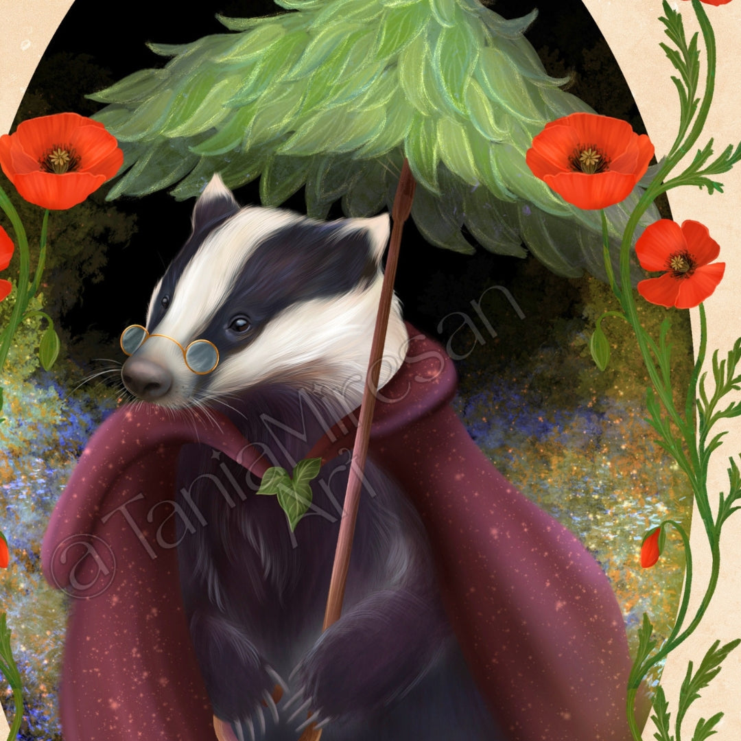Badger & Poppies Fine Art Print
