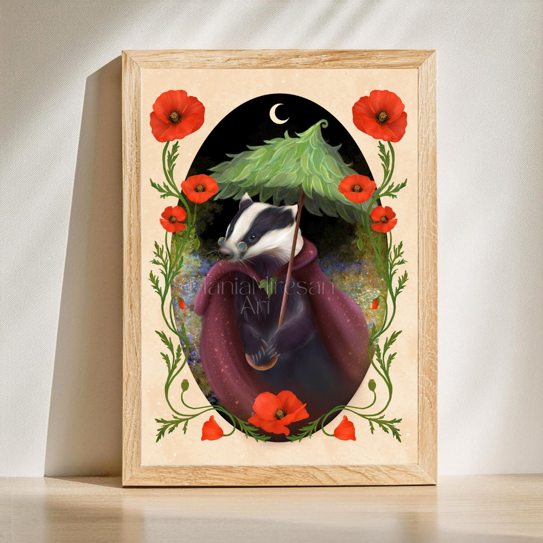 Badger & Poppies Fine Art Print