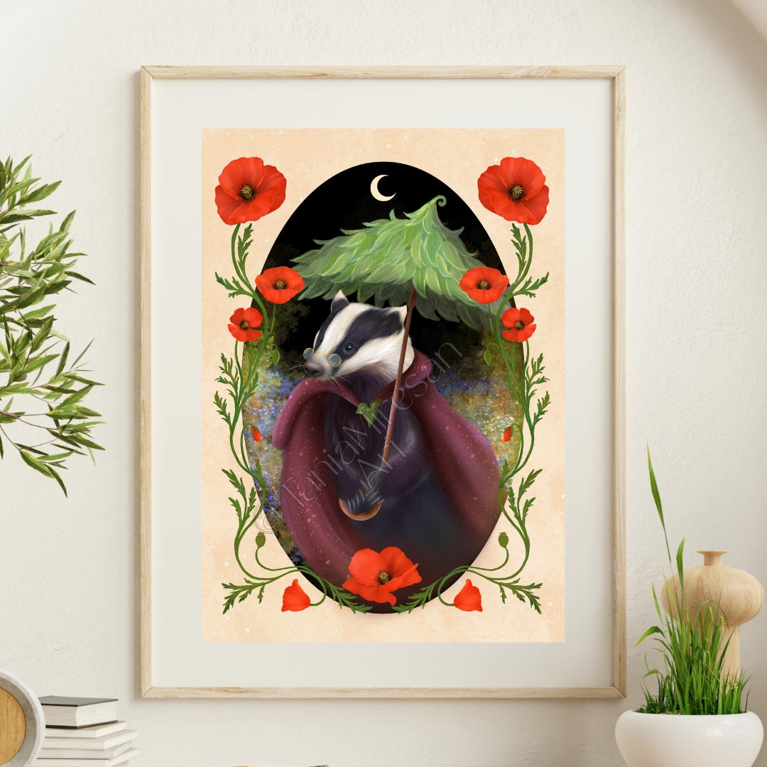 Badger & Poppies Fine Art Print