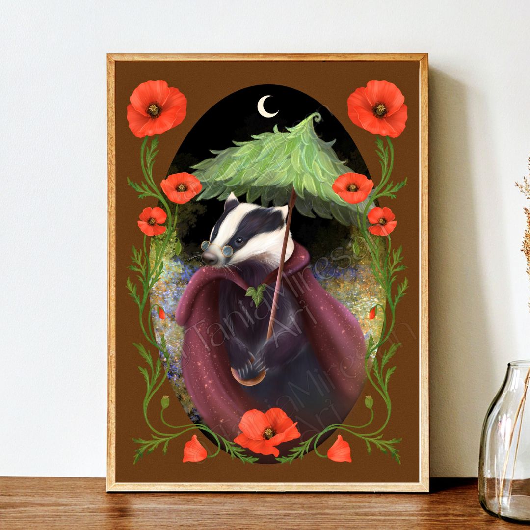 Badger & Poppies Fine Art Print