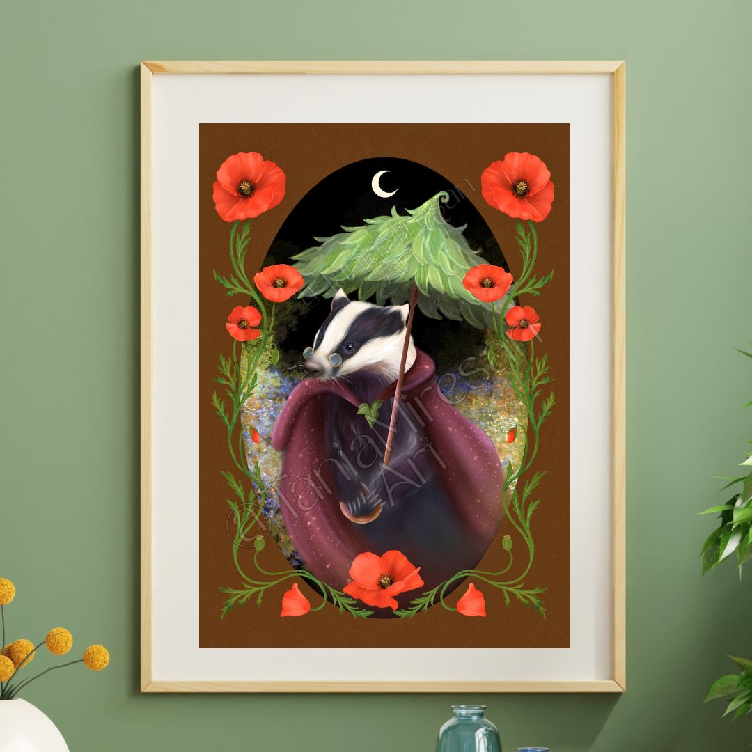 Badger & Poppies Fine Art Print