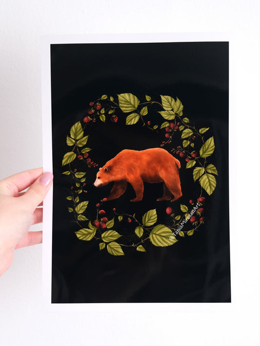 Bear & Raspberry Glossy Print