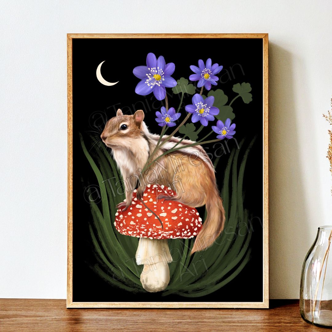 Chipmunk & Amanita Fine Art Print
