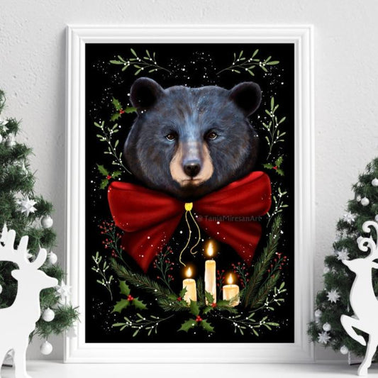 Christmas Black Bear Fine Art Print