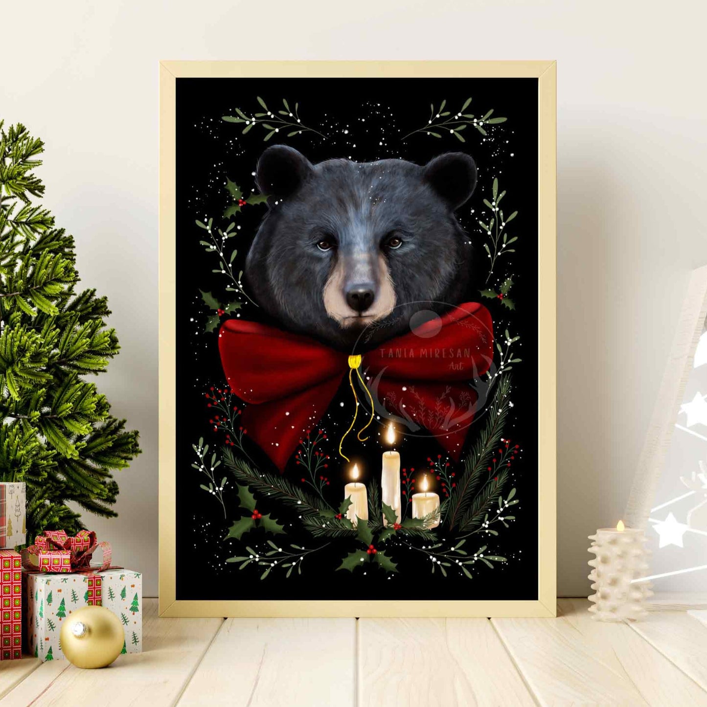 Christmas Black Bear Fine Art Print