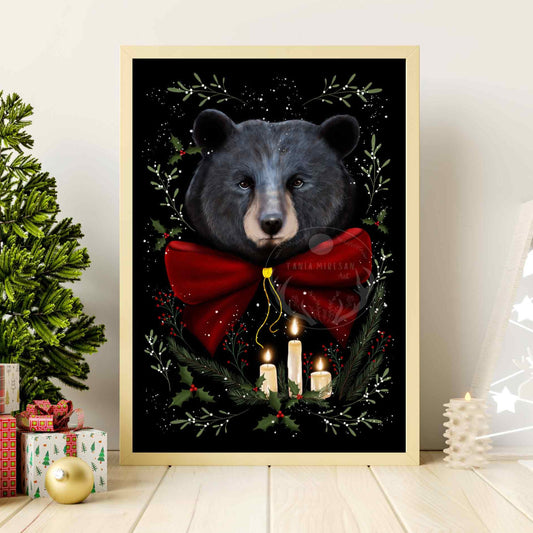 Christmas Black Bear Fine Art Print