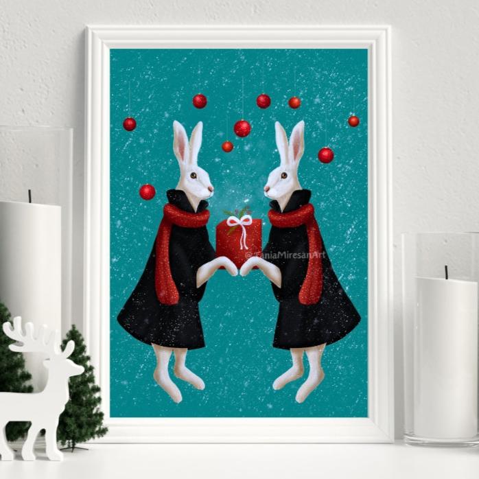 Christmas Hares Fine Art Print