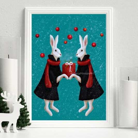 Christmas Hares Fine Art Print