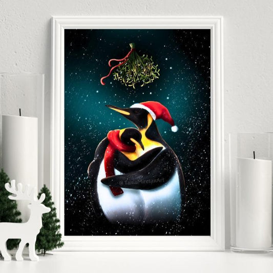 Christmas Penguin Couple Fine Art Print