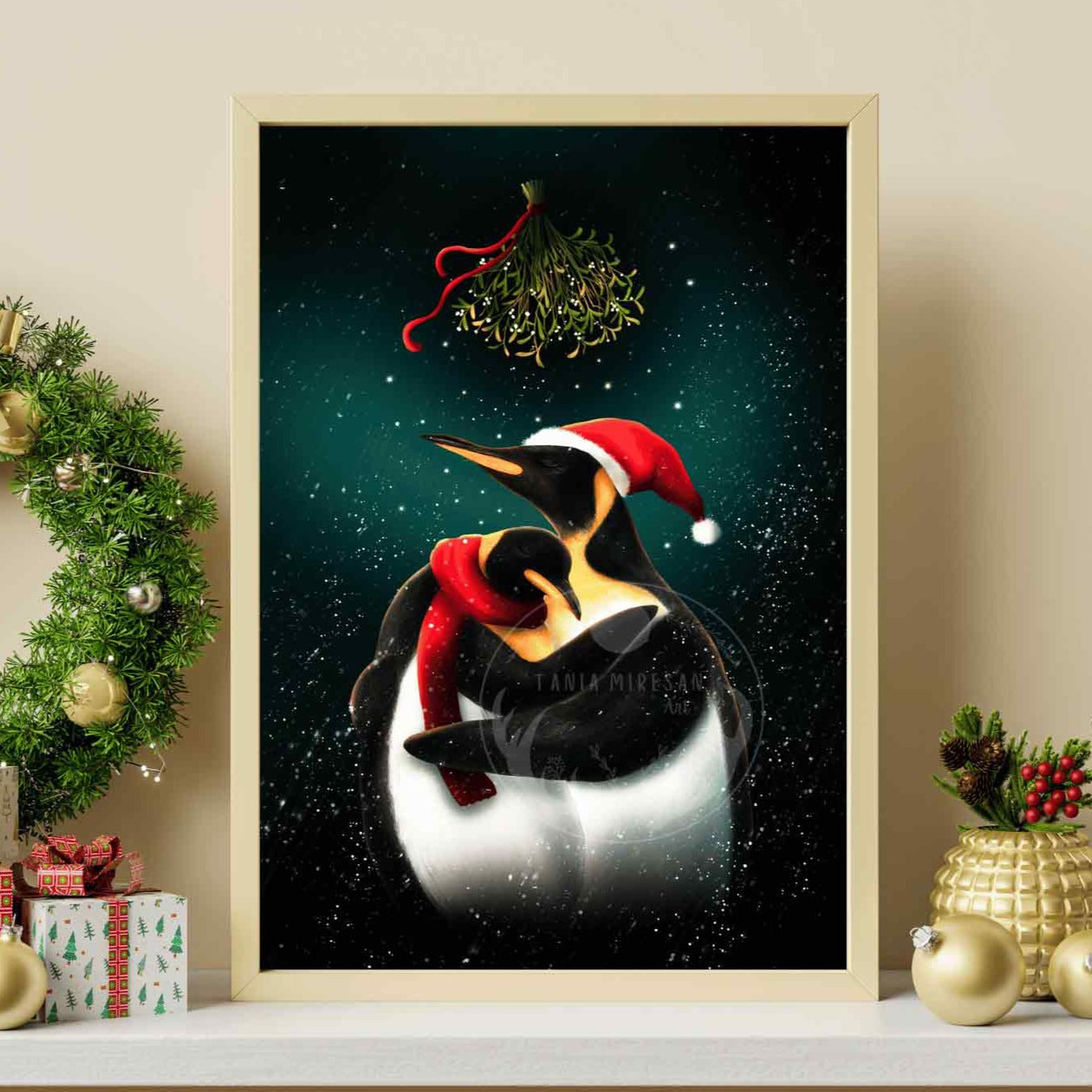 Christmas Penguin Couple Fine Art Print