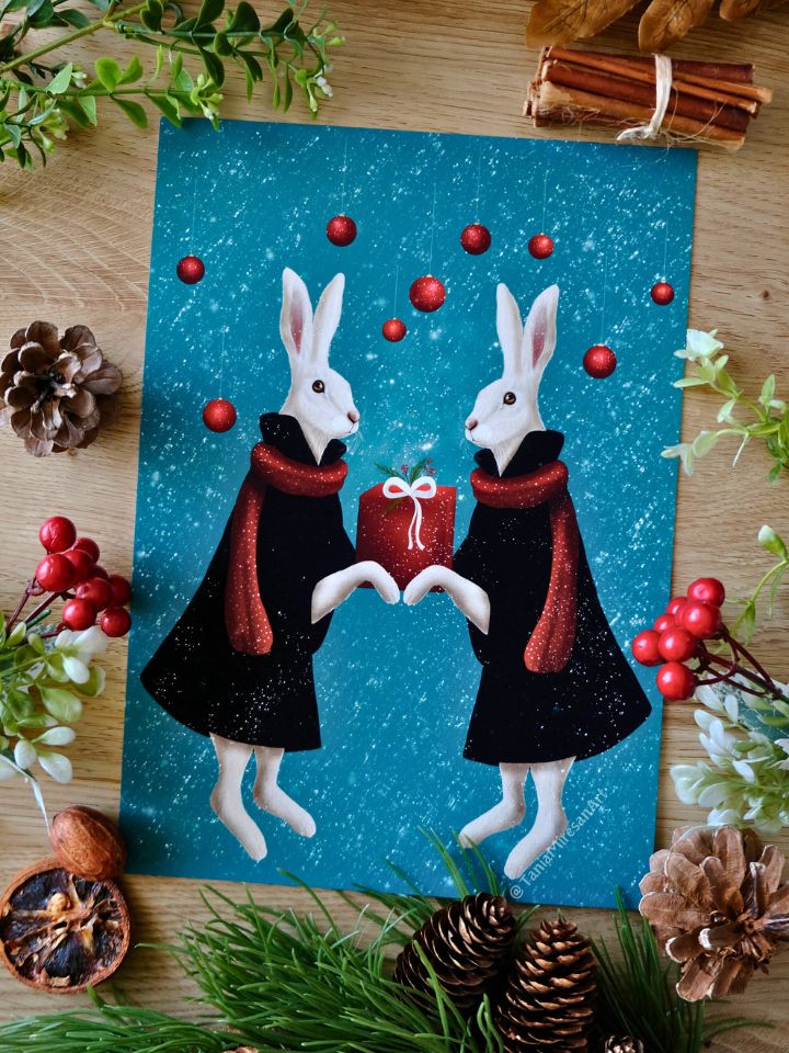 Christmas Hares Fine Art Print