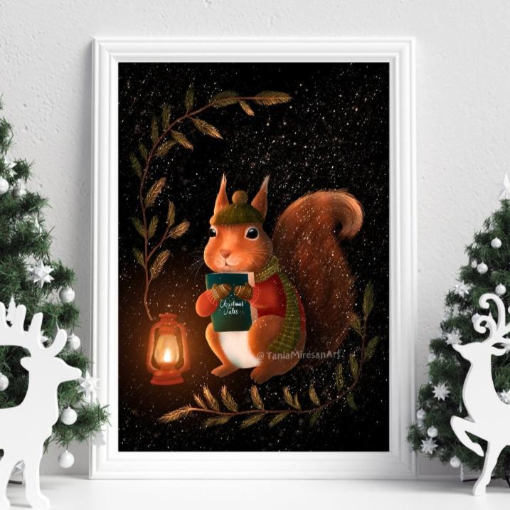 Christmas Squirrel Fine Art Print