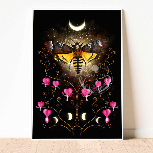 Death's-head Hawkmoth and Bleeding Hearts Fine Art Print