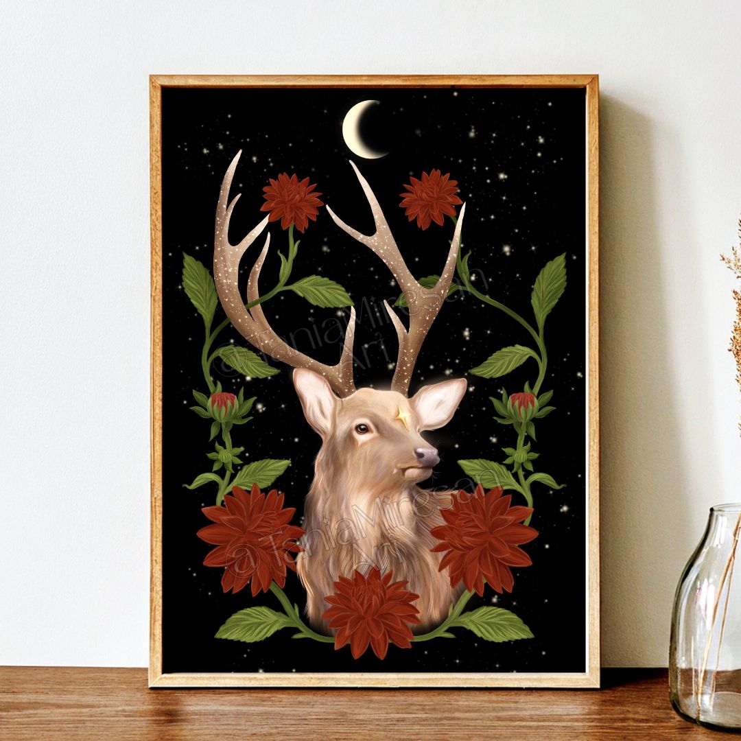 Deer & Dahlia Fine Art Print