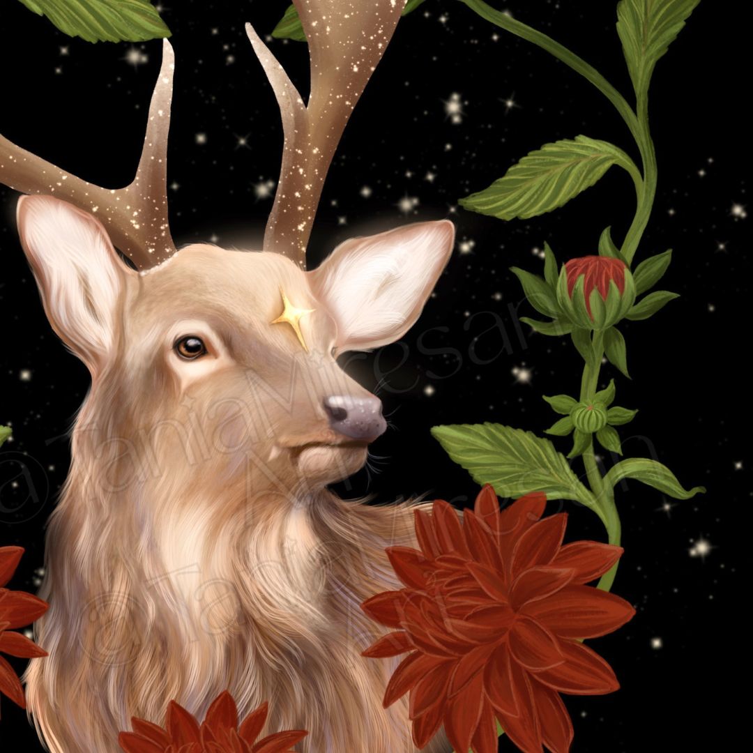 Deer & Dahlia Fine Art Print