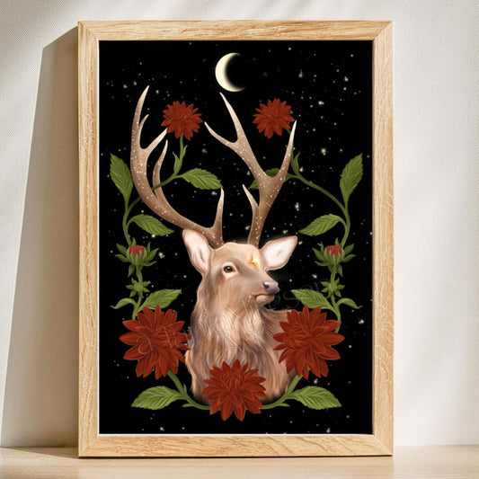 Deer & Dahlia Fine Art Print