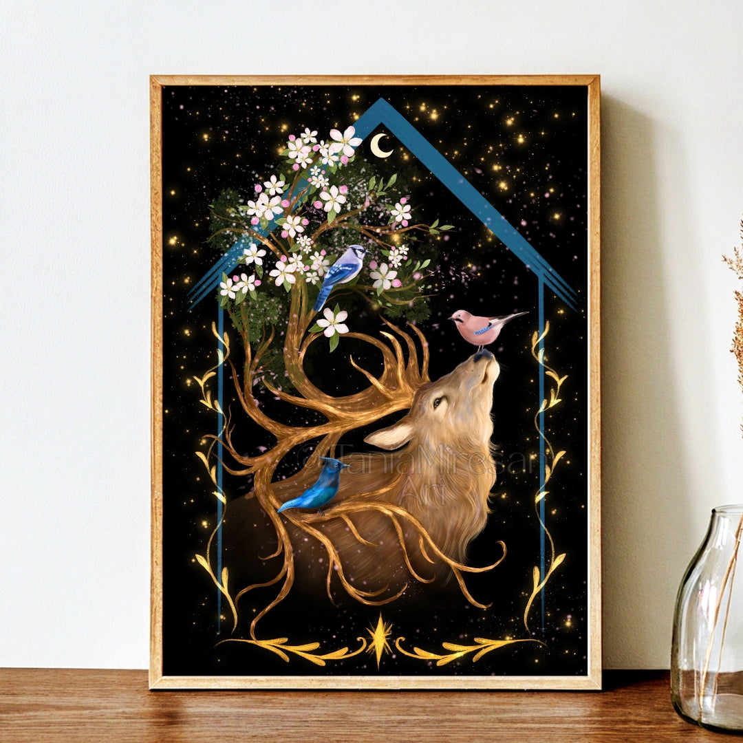 Deer & Jays Fine Art Print