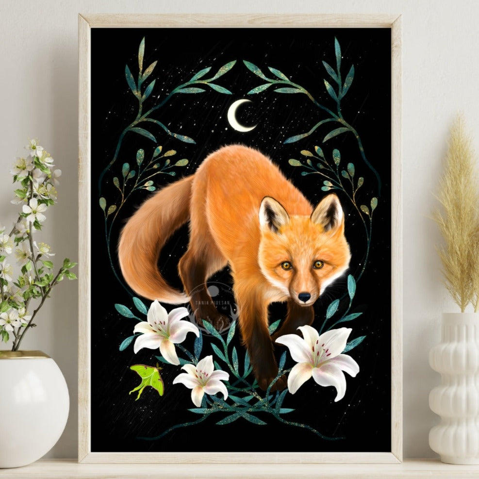 Fox and Lilies Fine Art Print