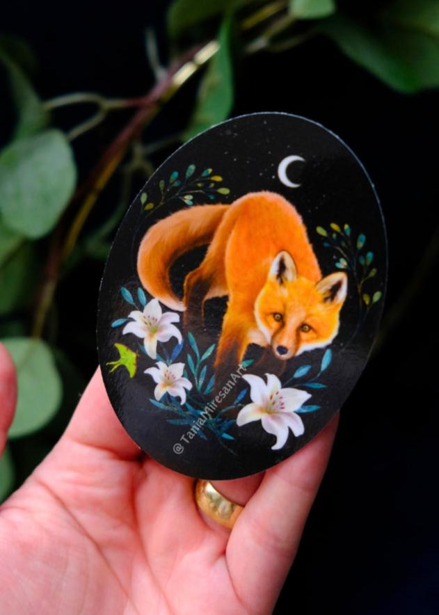 Fox and Lilies Sticker