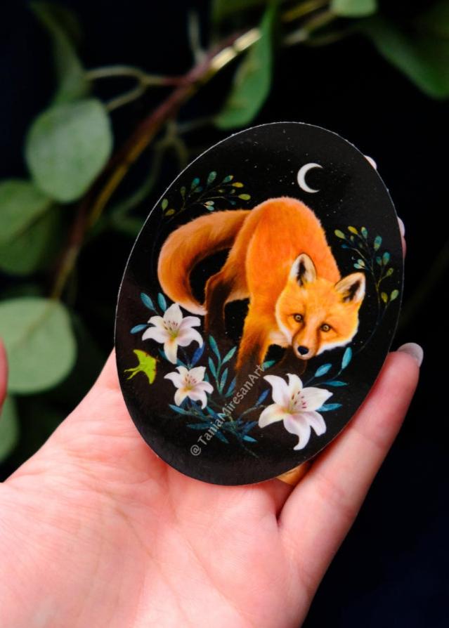 Fox and Lilies Sticker