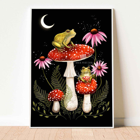 Frogs and Mushrooms Fine Art Print