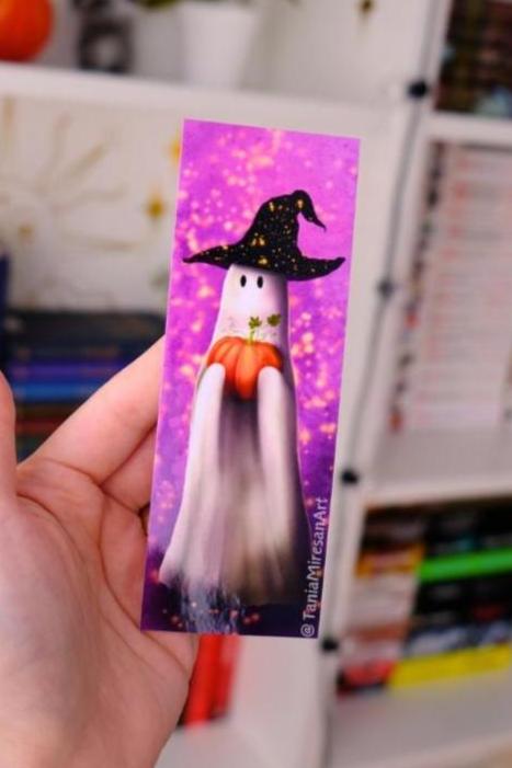 Ghost with Pumpkin Bookmark