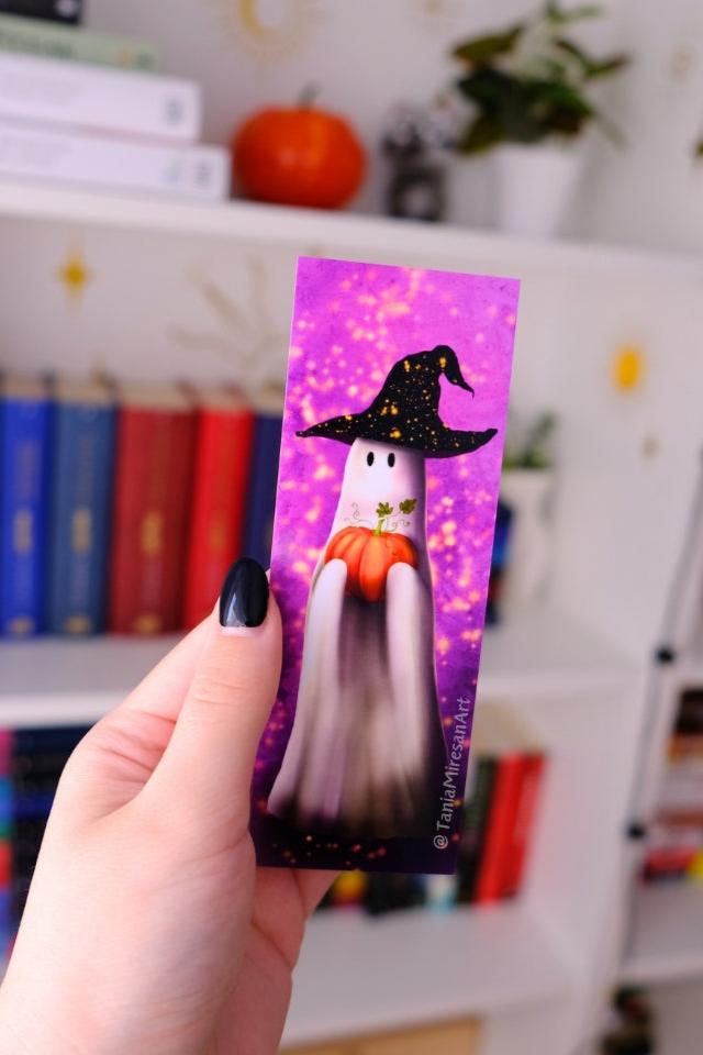 Ghost with Pumpkin Bookmark